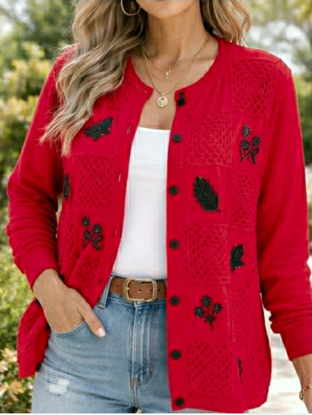 Butterfly Red Black Cardigan Sweater Plus Size 3XL ❤ NWT